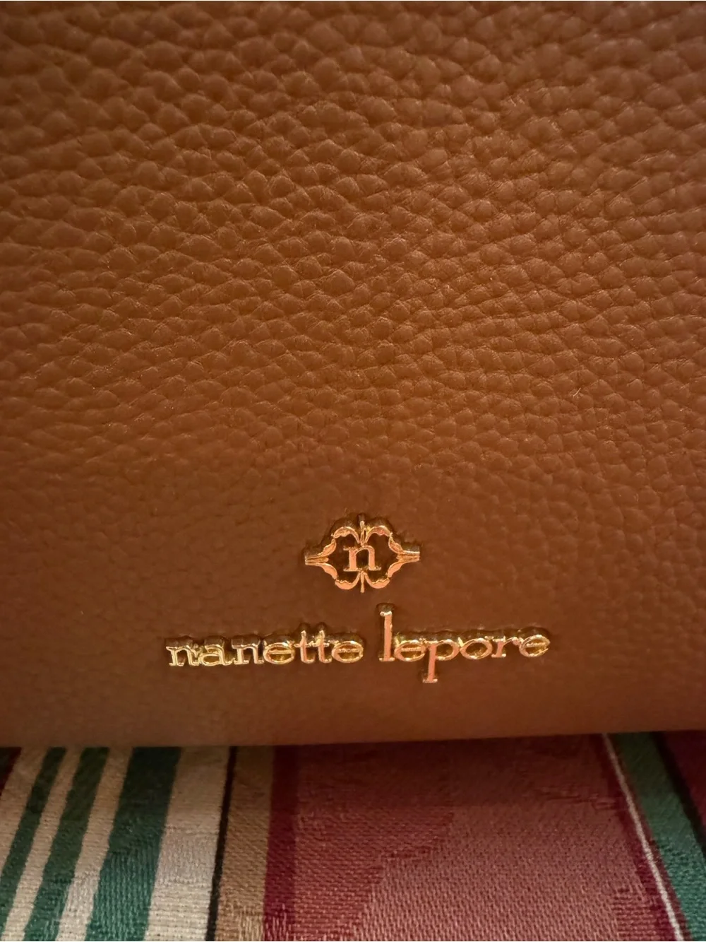 Nanette Lepore Brown, Black and Cream Pebbled Leather Satchel